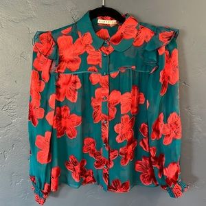 Alice + Olivia Ziggy Ruffle floral blouse